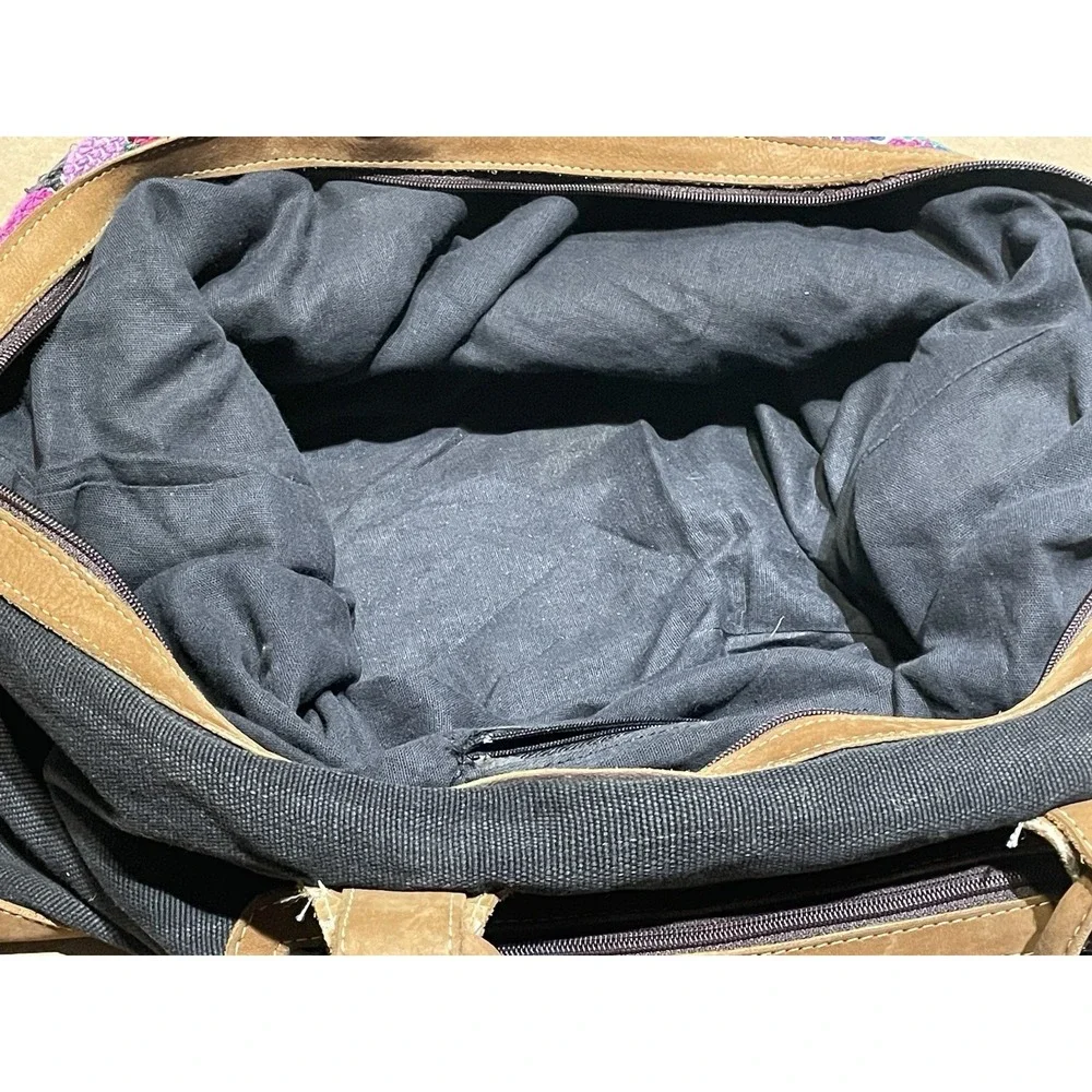 Stela 9 Artisan‎ Woven Huipil & Leather Weekender Bag - Guatemala Oversized